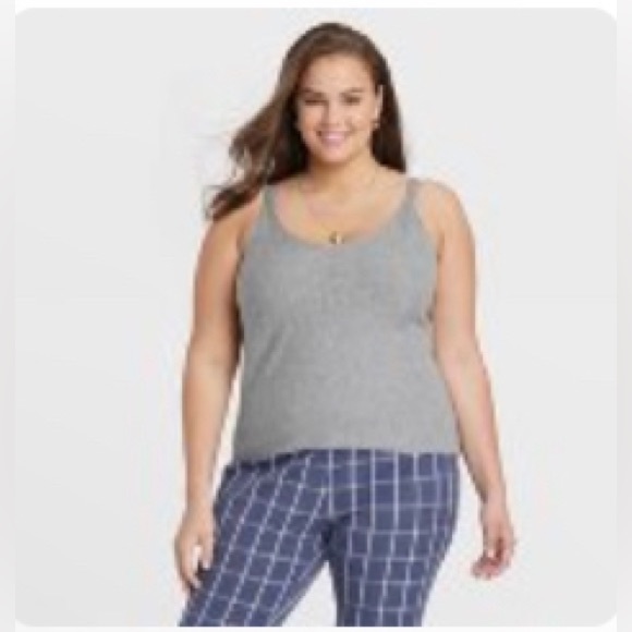 A New Day | Women's Button-Front Fine Gauge Ribbed Cardigan AND Tank  | 1X Gray - Picture 3 of 3